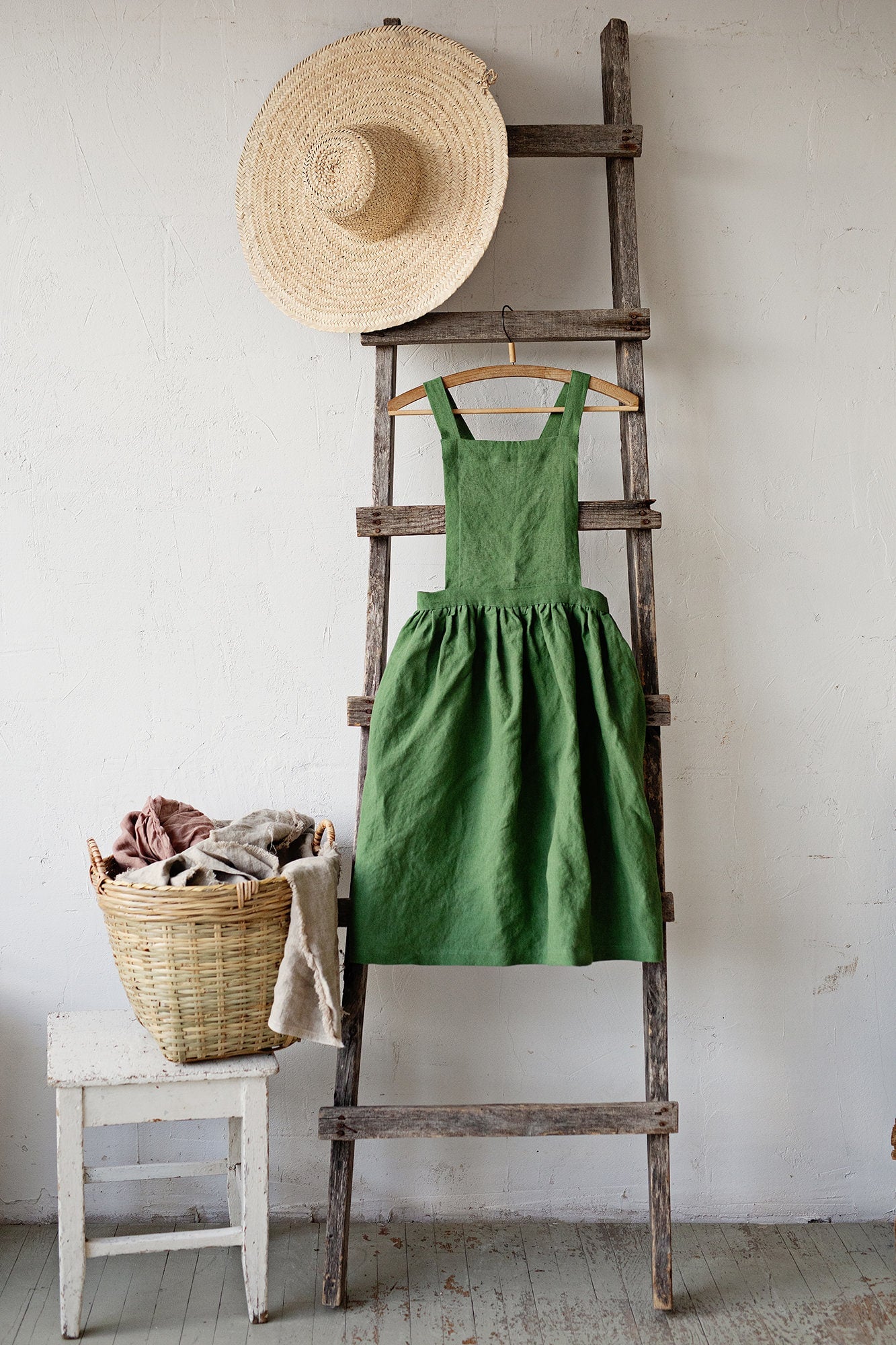 Apple Green Midi Cross Back Linen Pinafore