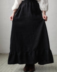 Black Romantic Long Linen Skirt