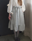 Fog Grey Romantic Midi Linen Skirt