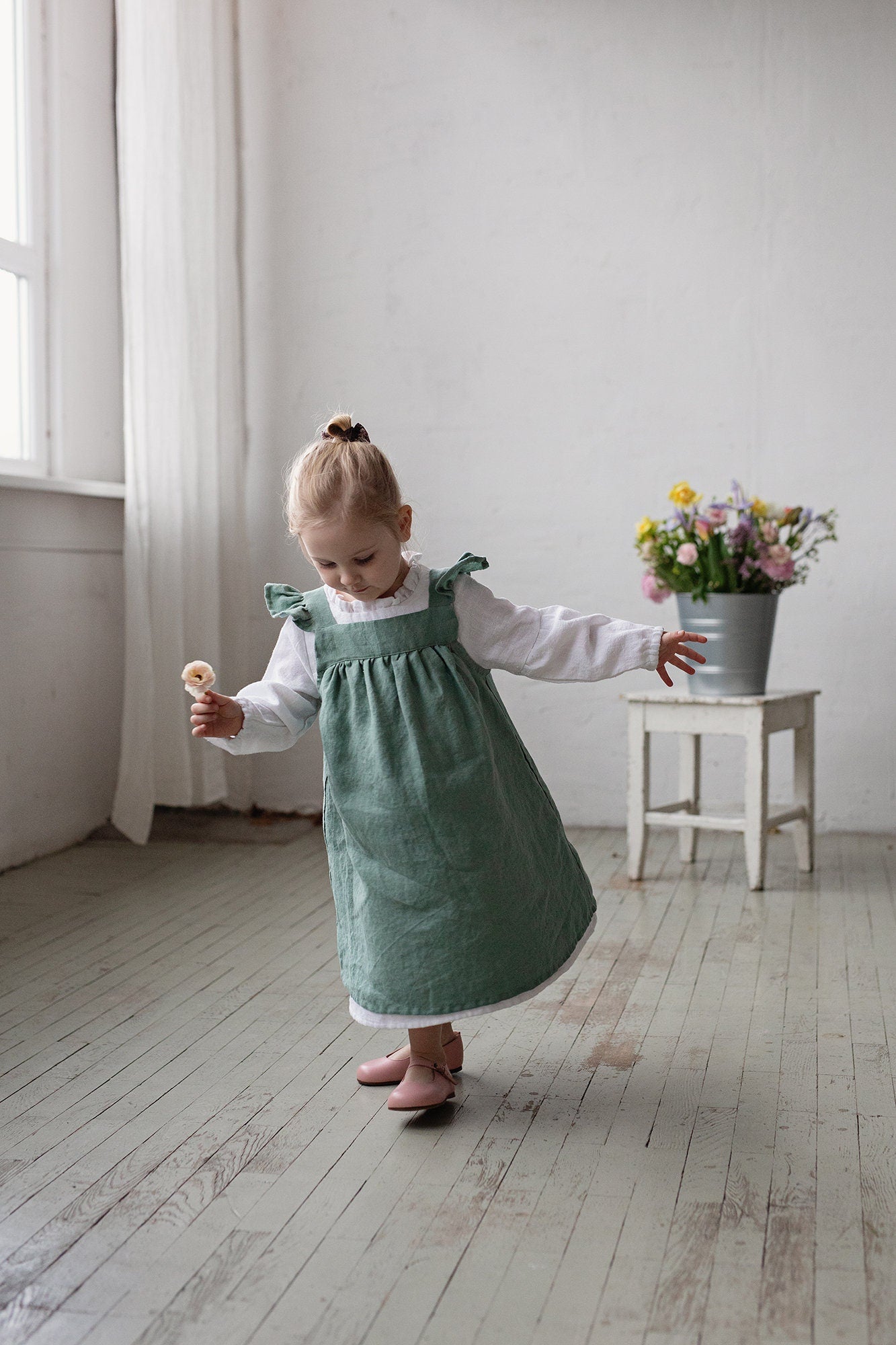 Mint Linen Pinafore Linen Dress  allthebeautifullinen