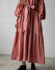 Salmon Ruffle Kimono Linen Dress