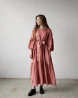 Salmon Ruffle Kimono Linen Dress