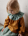 Mint Ruffle Linen Collar with Flowers
