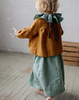 Mint Ruffle Linen Collar with Flowers