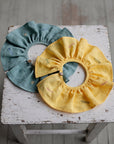 Mint Ruffle Linen Collar with Flowers