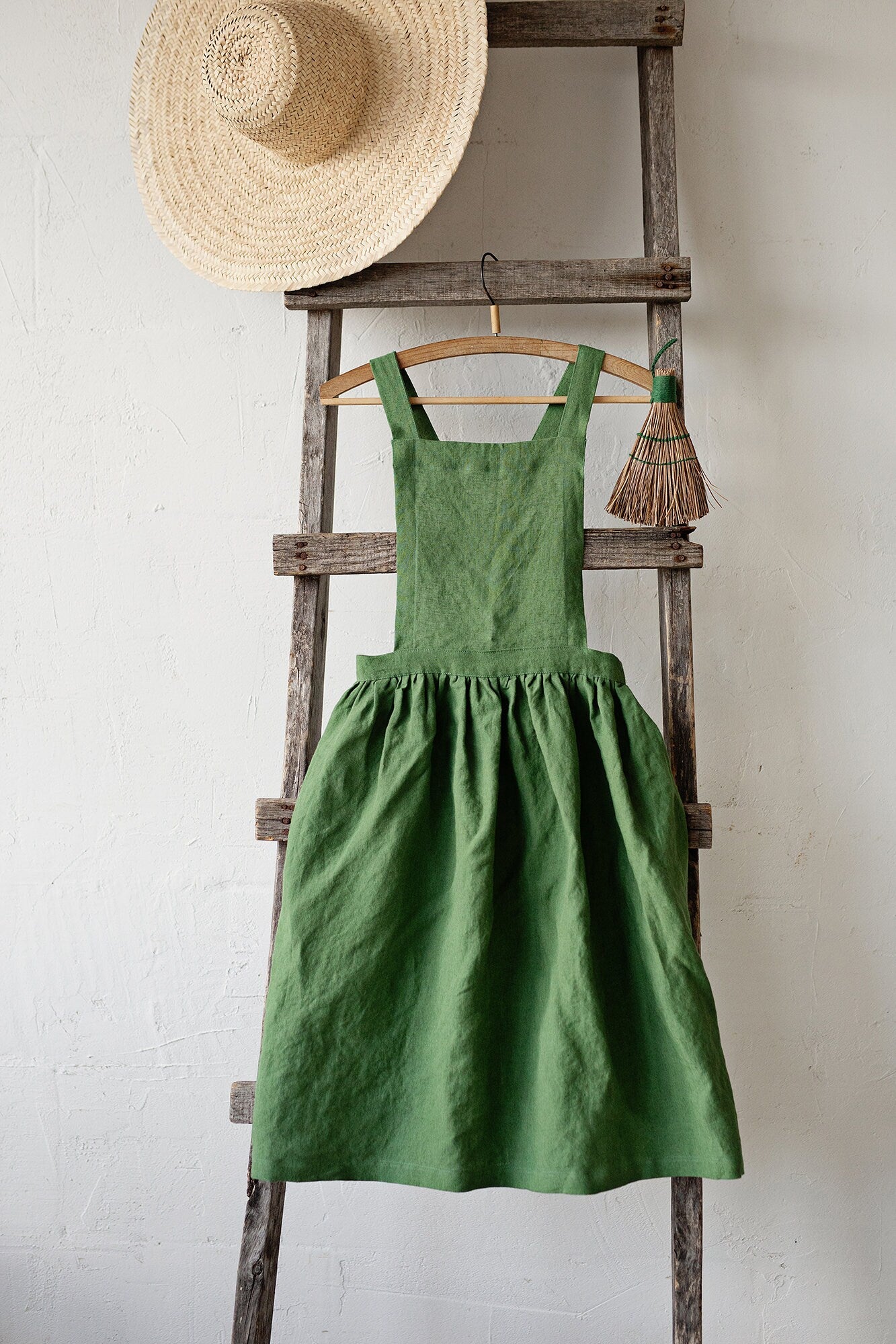 Apple Green Midi Cross Back Linen Pinafore