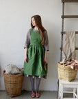 Apple Green Midi Cross Back Linen Pinafore