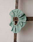 Mint Ruffle Linen Collar with Flowers