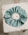 Mint Ruffle Linen Collar with Flowers