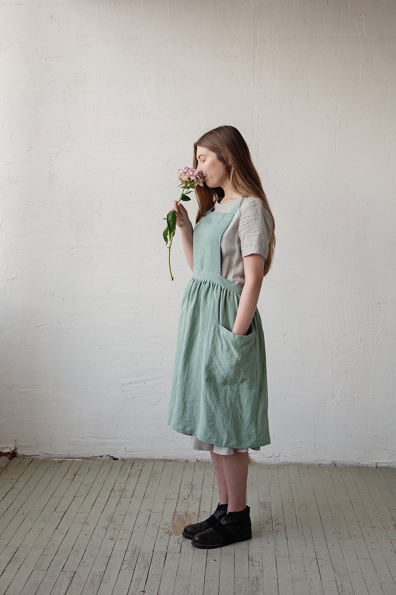 Mint Midi Cross Back Linen Pinafore