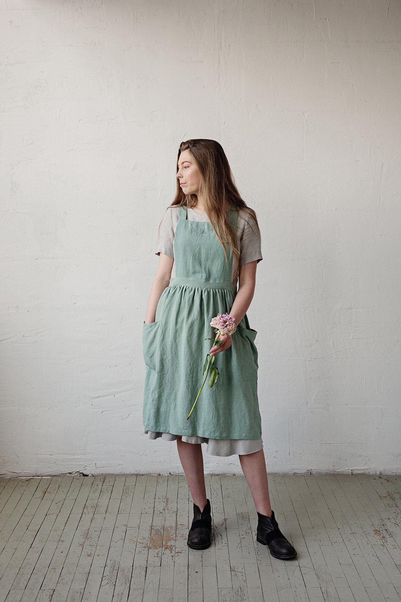 Mint Midi Cross Back Linen Pinafore