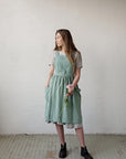 Mint Midi Cross Back Linen Pinafore
