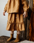 Mustard Ruffle Linen Skirt