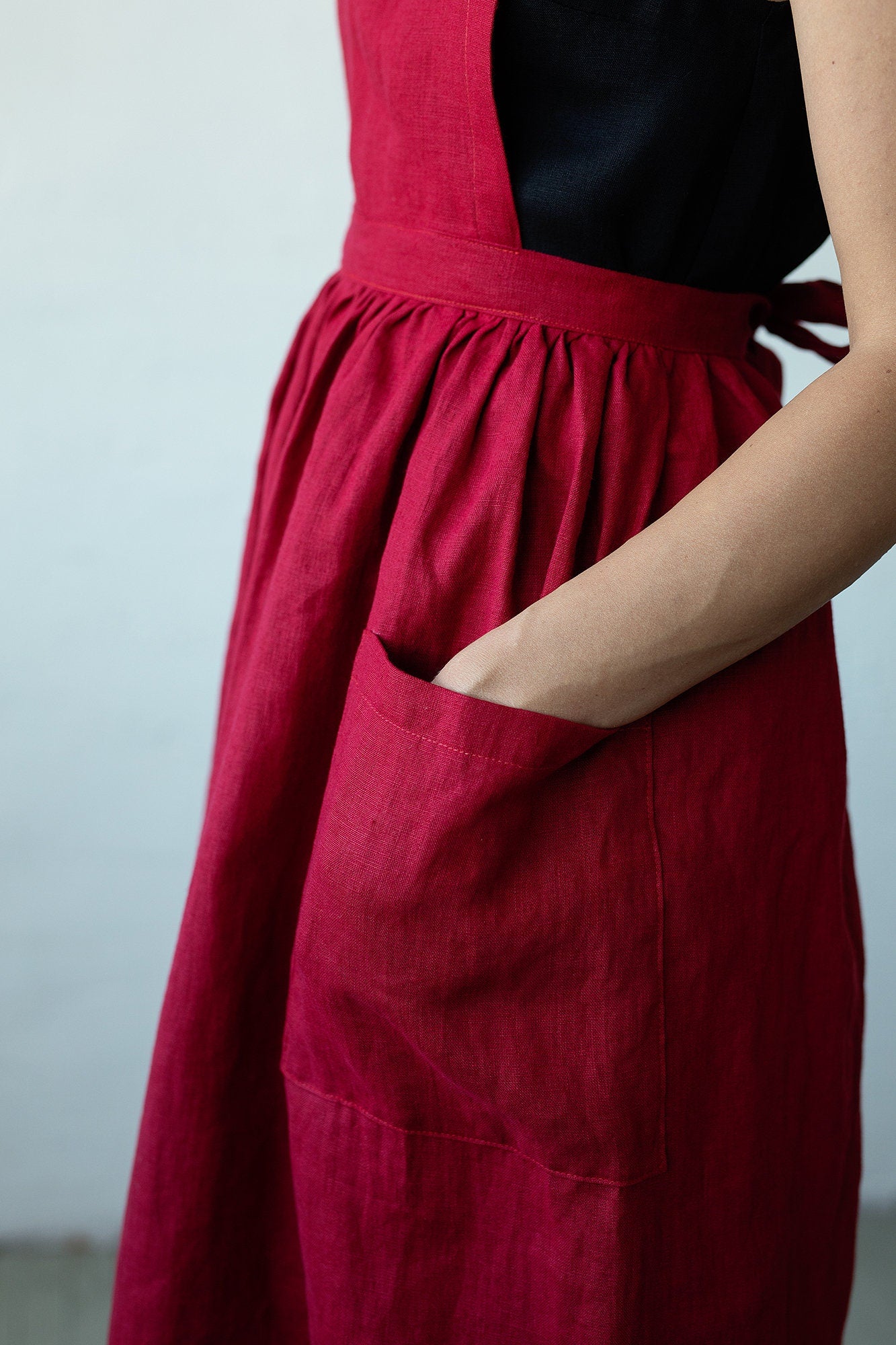 Cherry Midi Cross Back Linen Pinafore