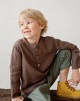 Cacao Long Sleeve Button Linen Shirt