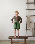 Apple Green Linen Shorts with Suspenders