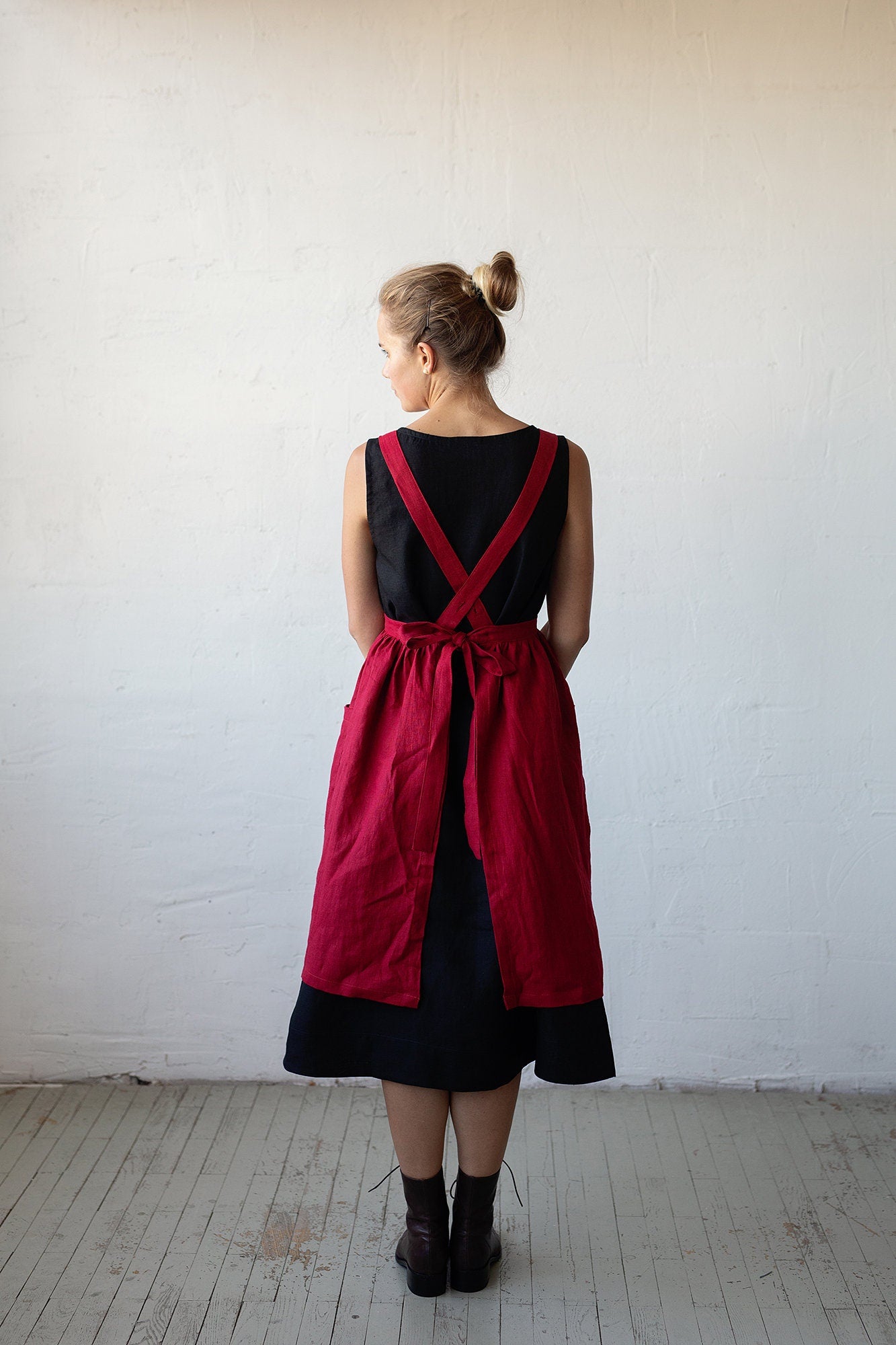 Cherry Midi Cross Back Linen Pinafore