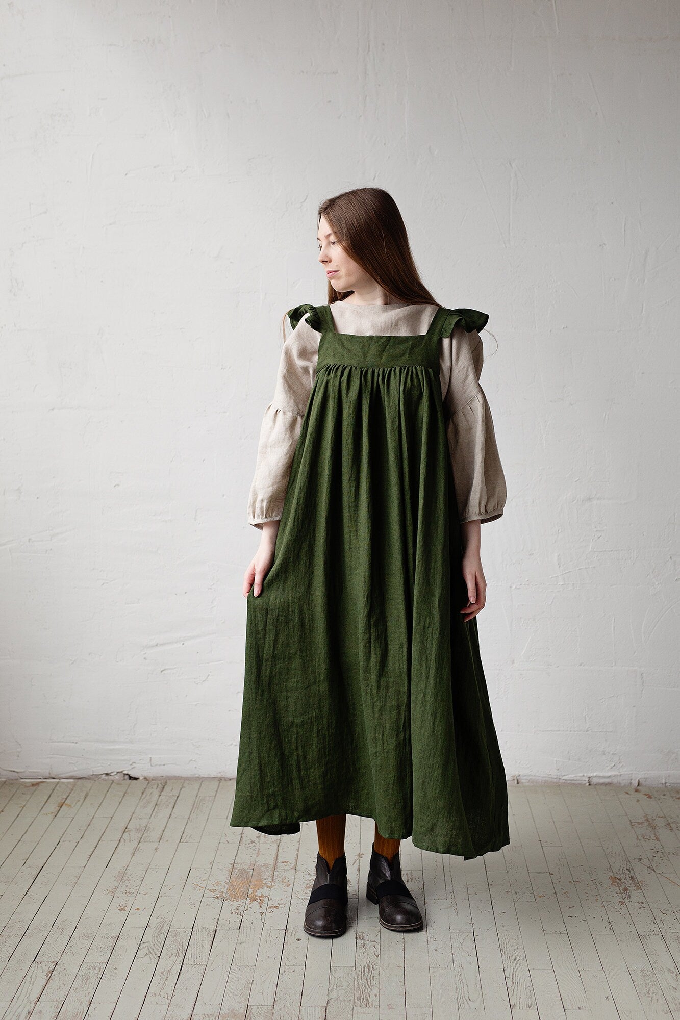 Forest Green Prairie Linen Dress – allthebeautifullinen