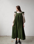 Forest Green Prairie Linen Dress