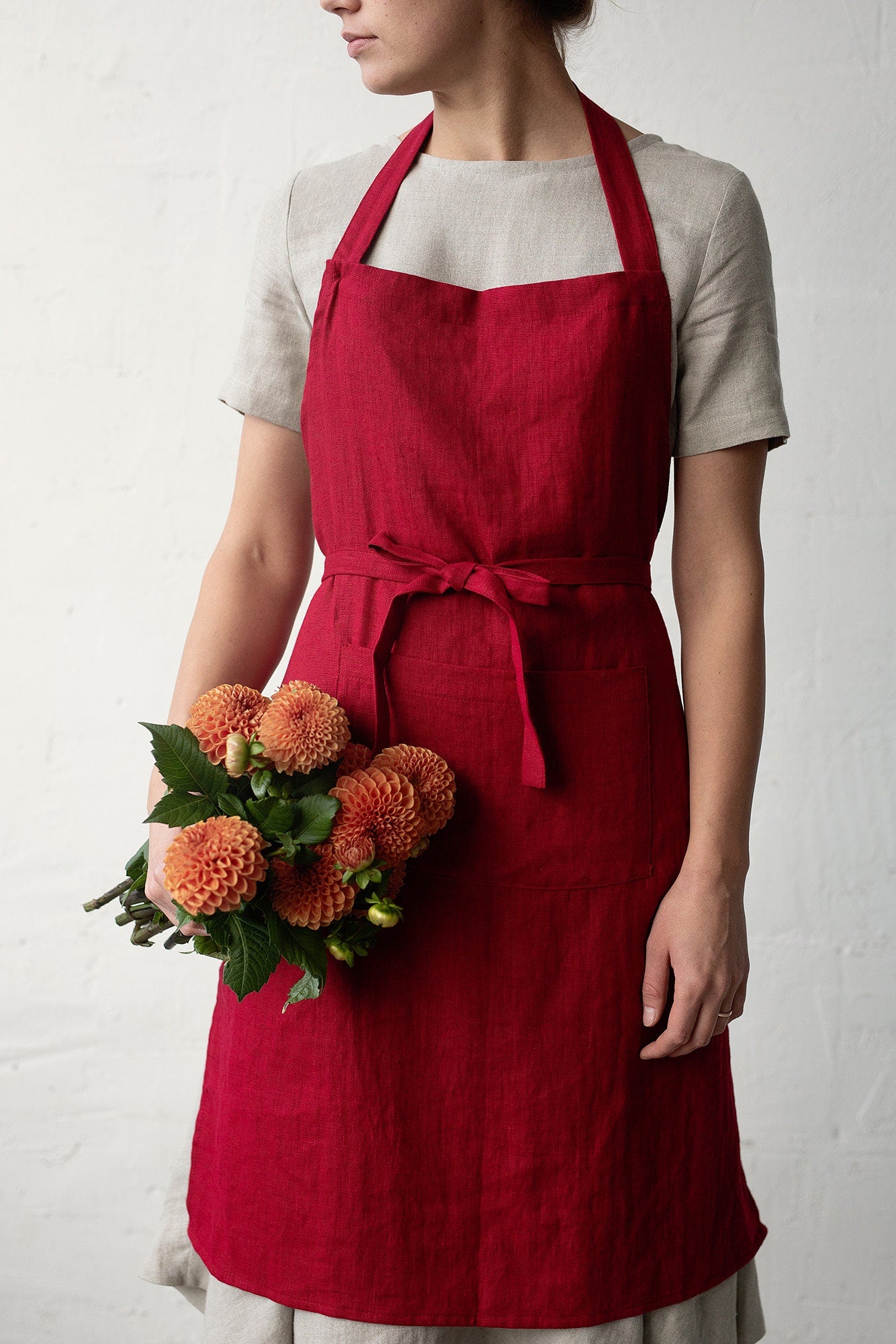 Cherry Traditional Linen Apron