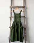Forest Green Midi Cross Back Linen Pinafore