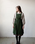 Forest Green Midi Cross Back Linen Pinafore