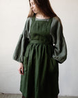 Forest Green Midi Cross Back Linen Pinafore