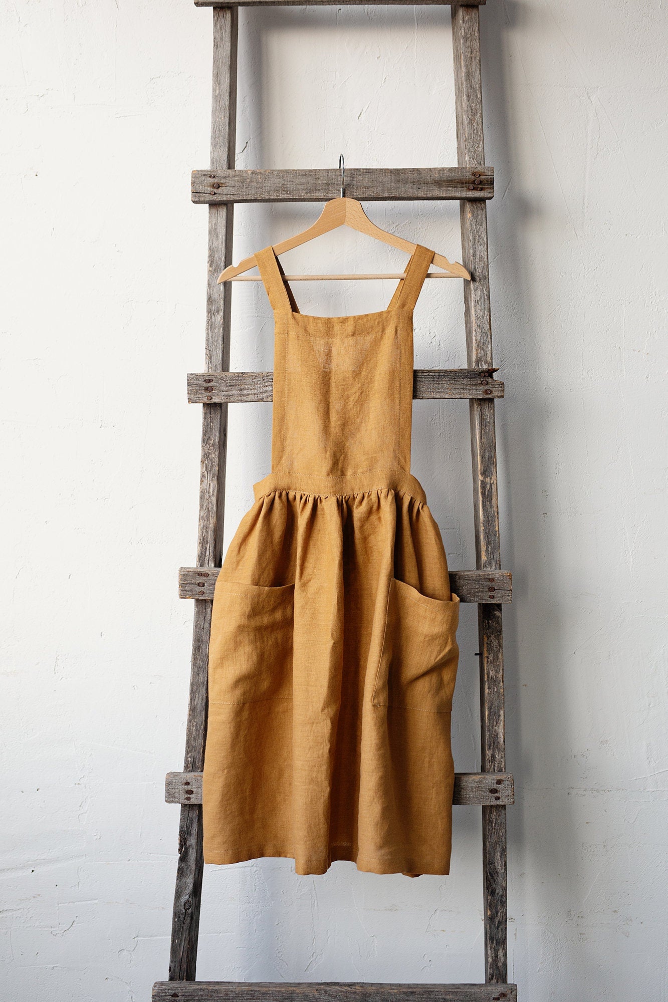 Mustard Midi Cross Back Linen Pinafore