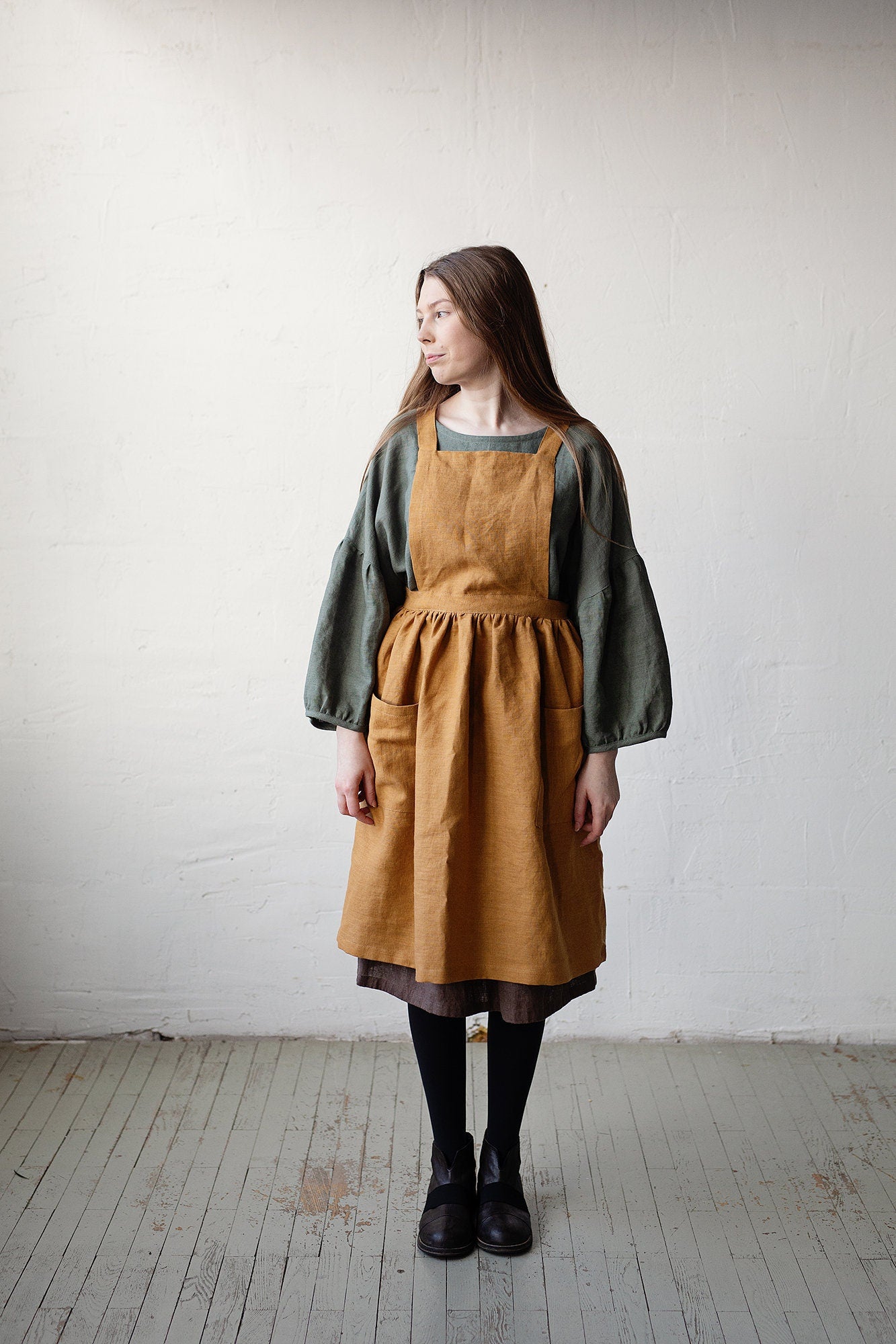 Mustard Midi Cross Back Linen Pinafore