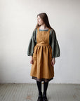 Mustard Midi Cross Back Linen Pinafore