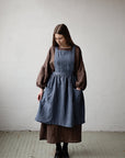 Dusty Blue Midi Cross Back Linen Pinafore