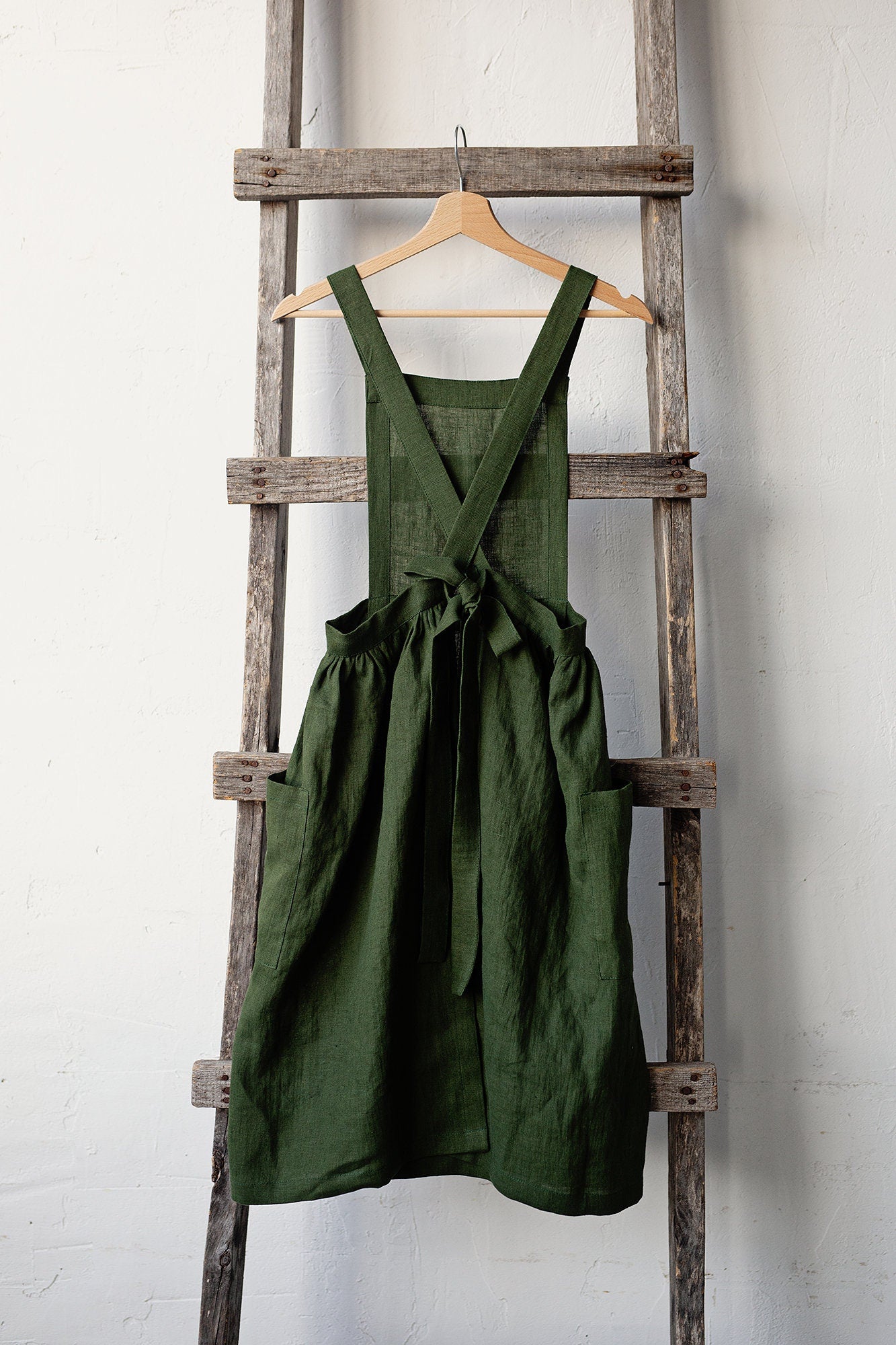 Forest Green Midi Cross Back Linen Pinafore