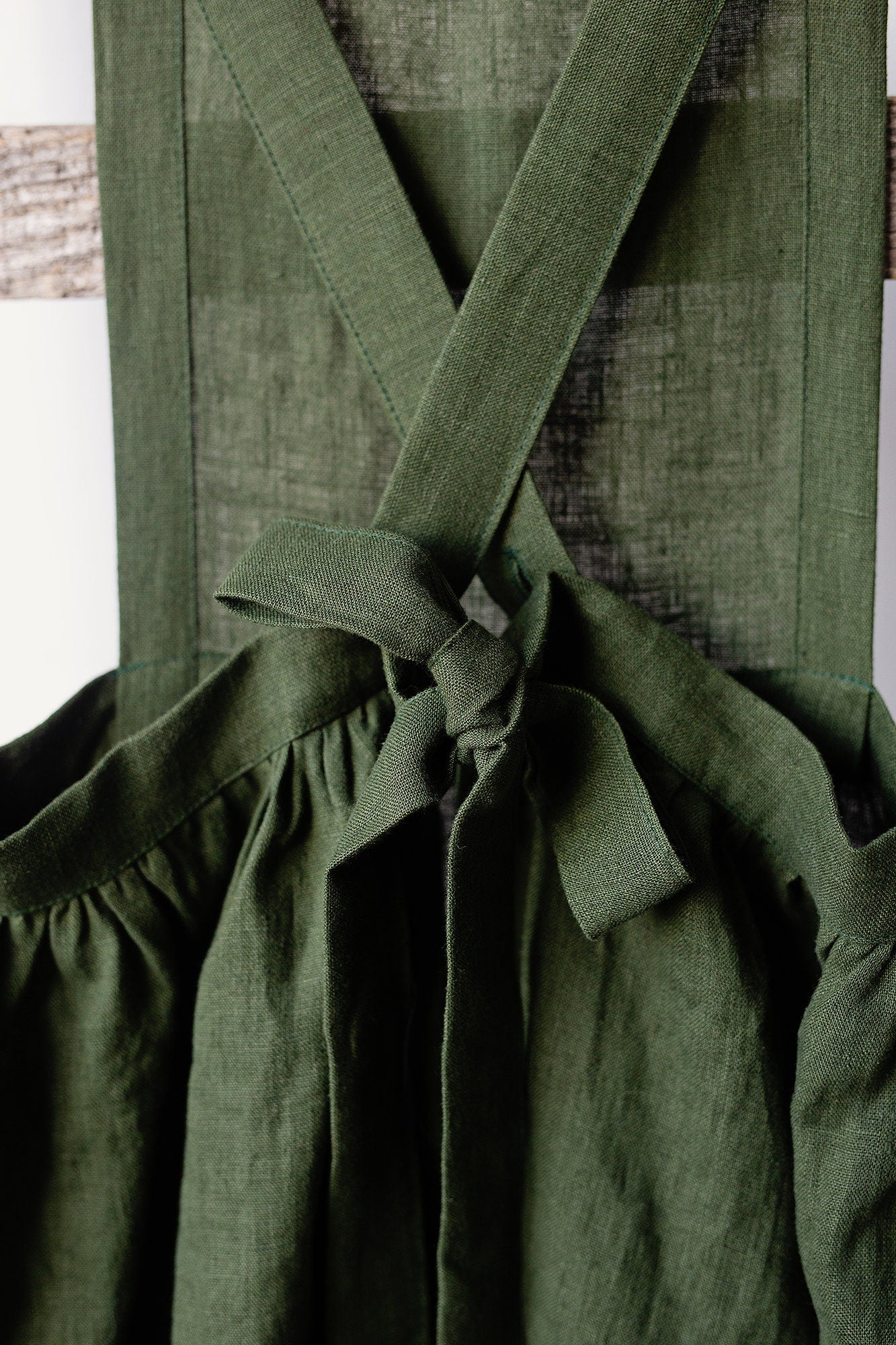 Forest Green Midi Cross Back Linen Pinafore