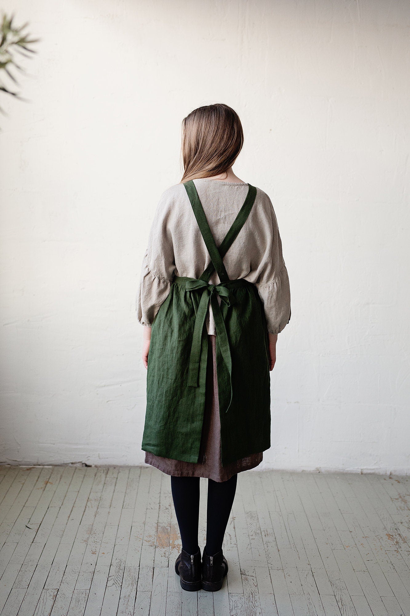 Forest Green Midi Cross Back Linen Pinafore