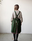 Forest Green Midi Cross Back Linen Pinafore