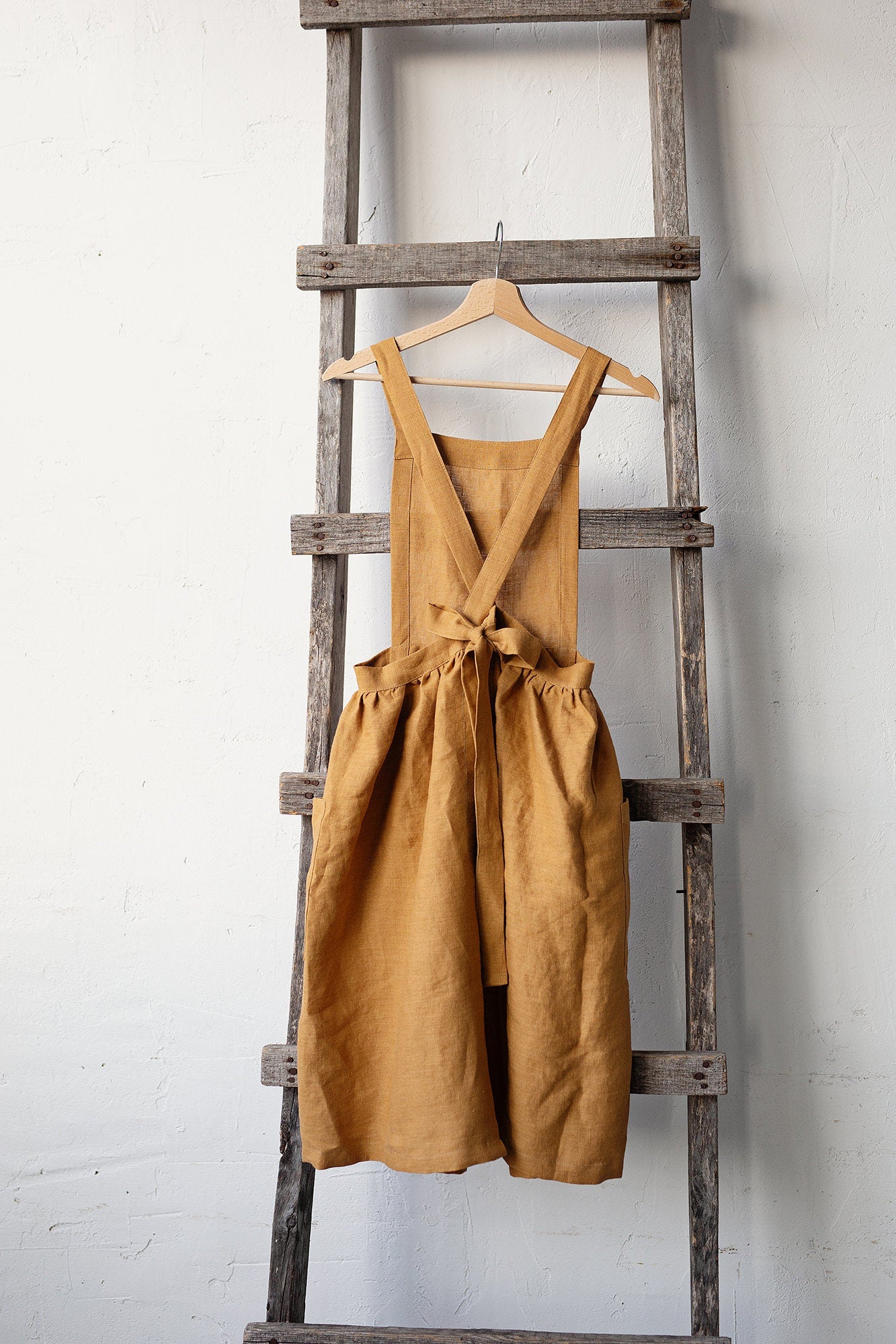 Mustard Midi Cross Back Linen Pinafore