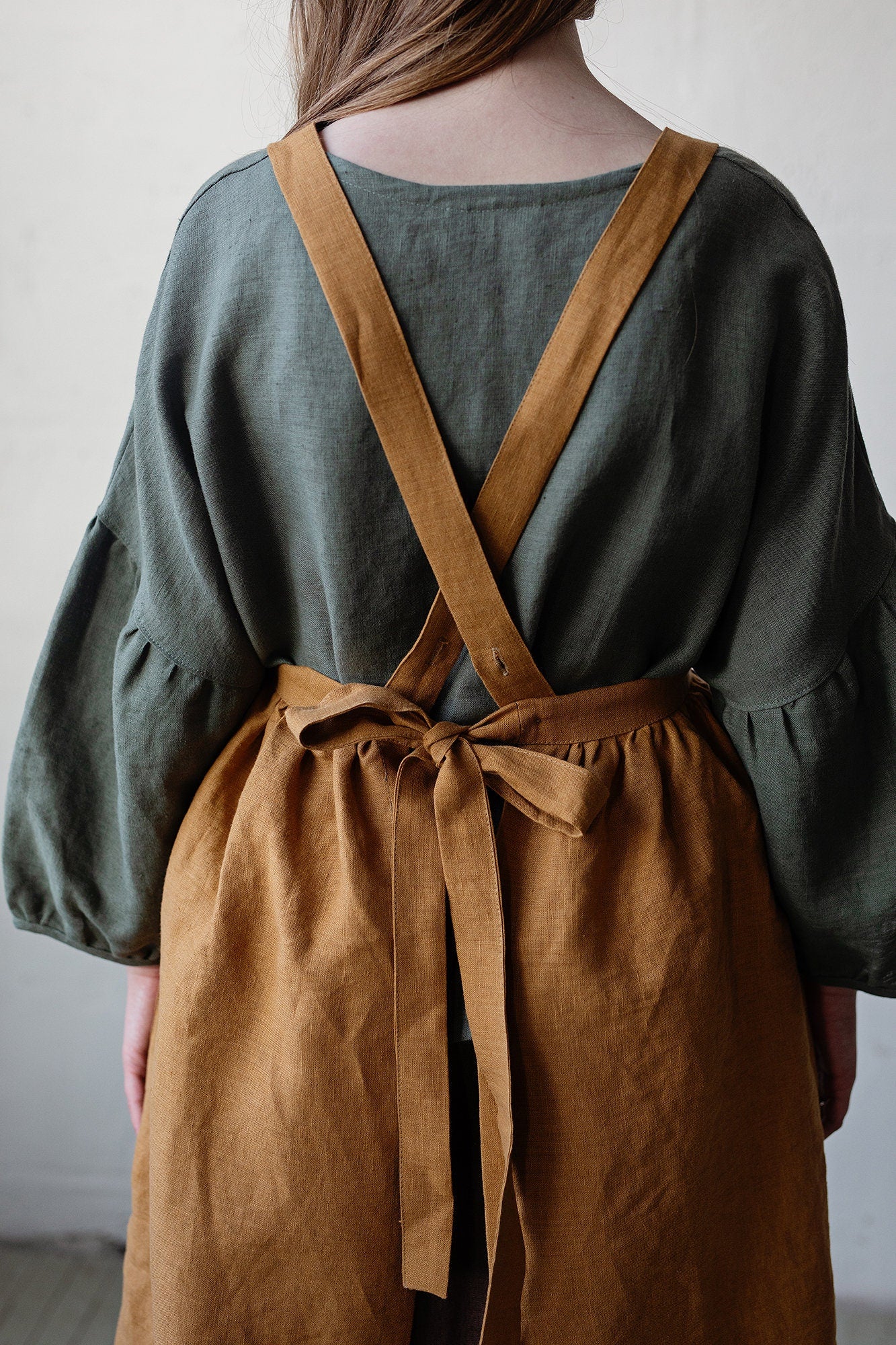 Mustard Midi Cross Back Linen Pinafore