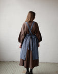 Dusty Blue Midi Cross Back Linen Pinafore
