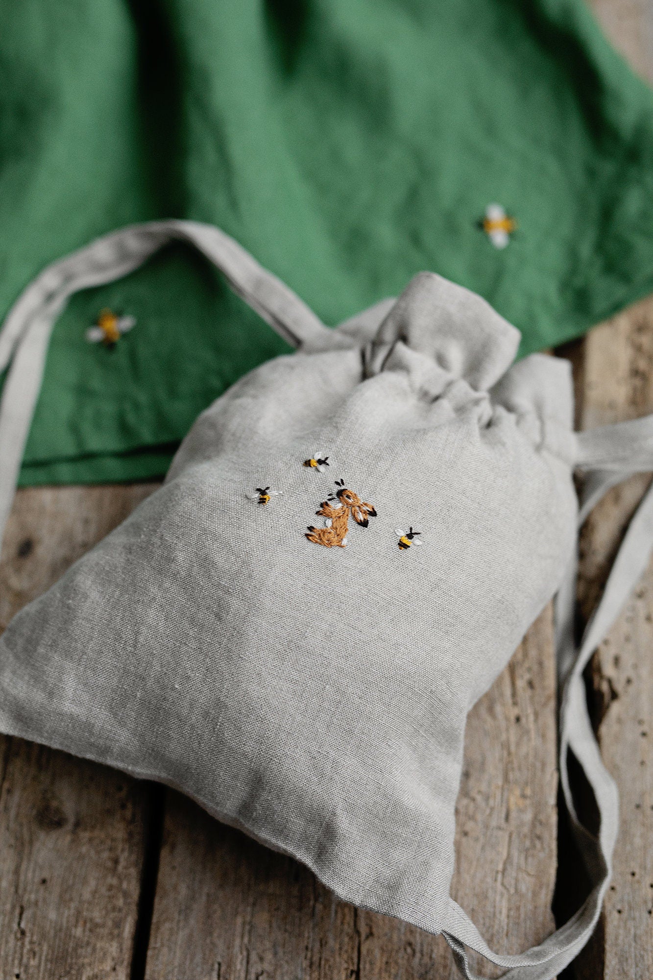 Rabbit and Bees Linen Backpack