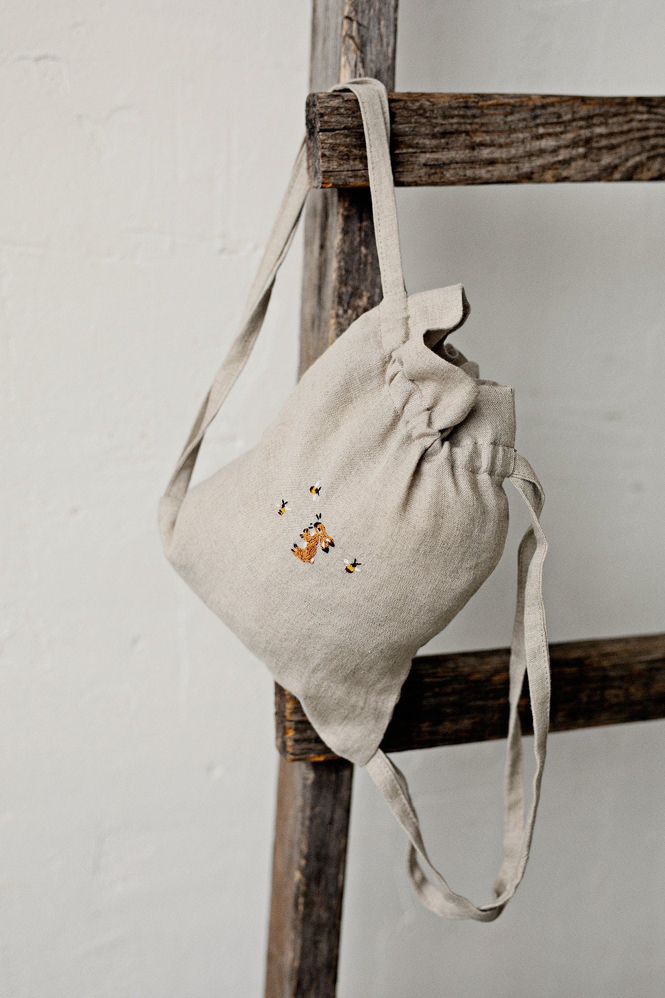 Rabbit and Bees Linen Backpack