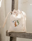 Rabbit and Flower Pouch Linen Bag