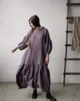 Mauve Ruffle Kimono Linen Dress