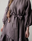 Mauve Ruffle Kimono Linen Dress