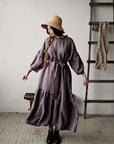 Mauve Ruffle Kimono Linen Dress