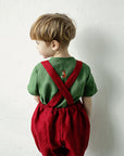 Cherry Linen Shorts with Suspenders