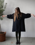 Black Short Kimono Linen Dress