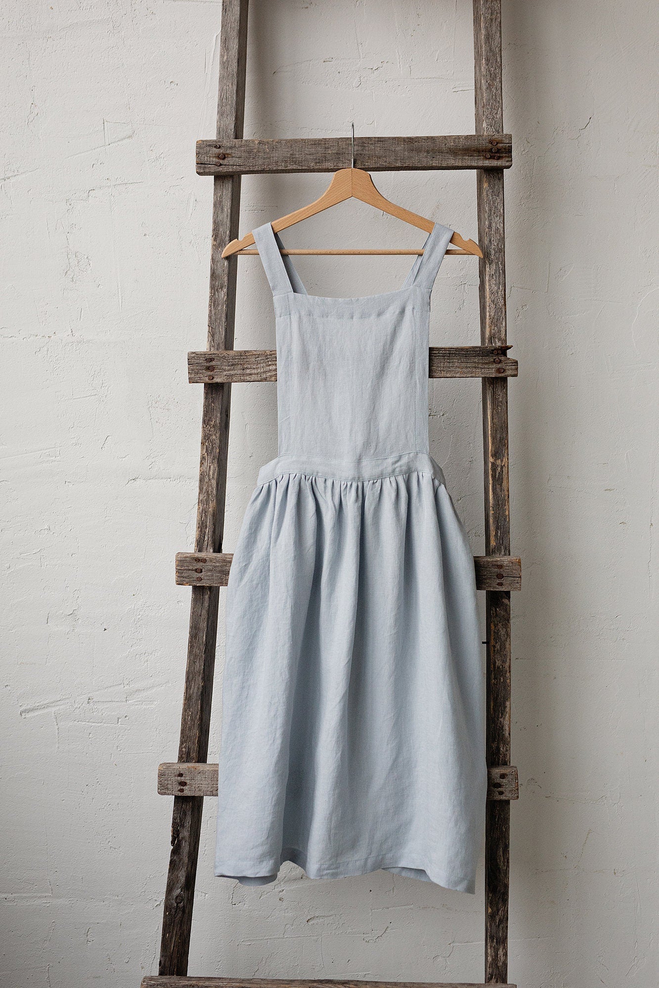 Baby Blue Midi Cross Back Linen Pinafore