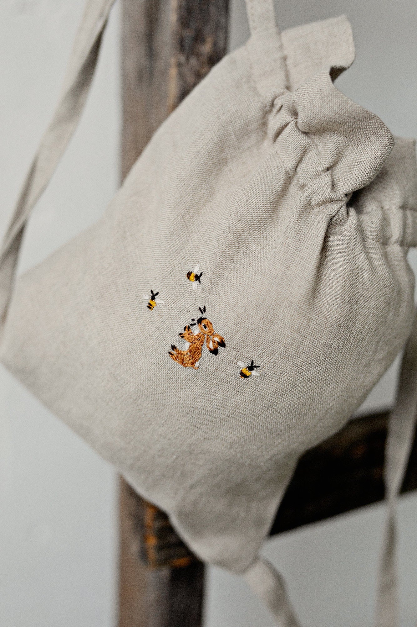 Rabbit and Bees Linen Backpack