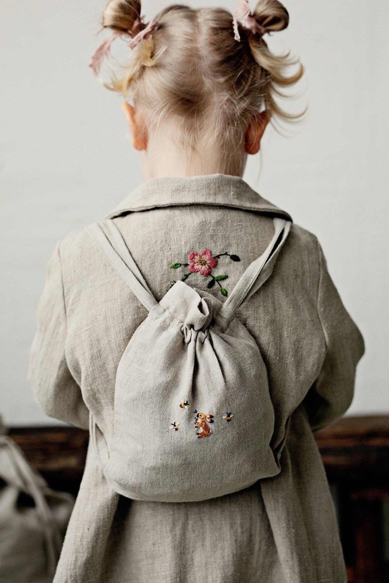 Rabbit and Bees Linen Backpack