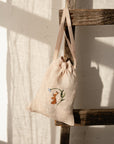 Rabbit and Flower Pouch Linen Bag